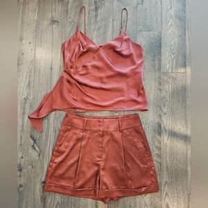 Express Rust Satin Camisole and Shorts Set